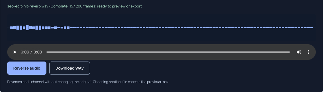 Reverse Audio with the reverb WAV reversed and ready to download.